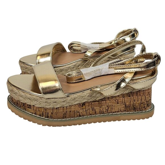 Pretty Little Thing Metallic Gold Boho Cottagecore Platform Chunky Sandals 3/36 - Picture 5 of 15